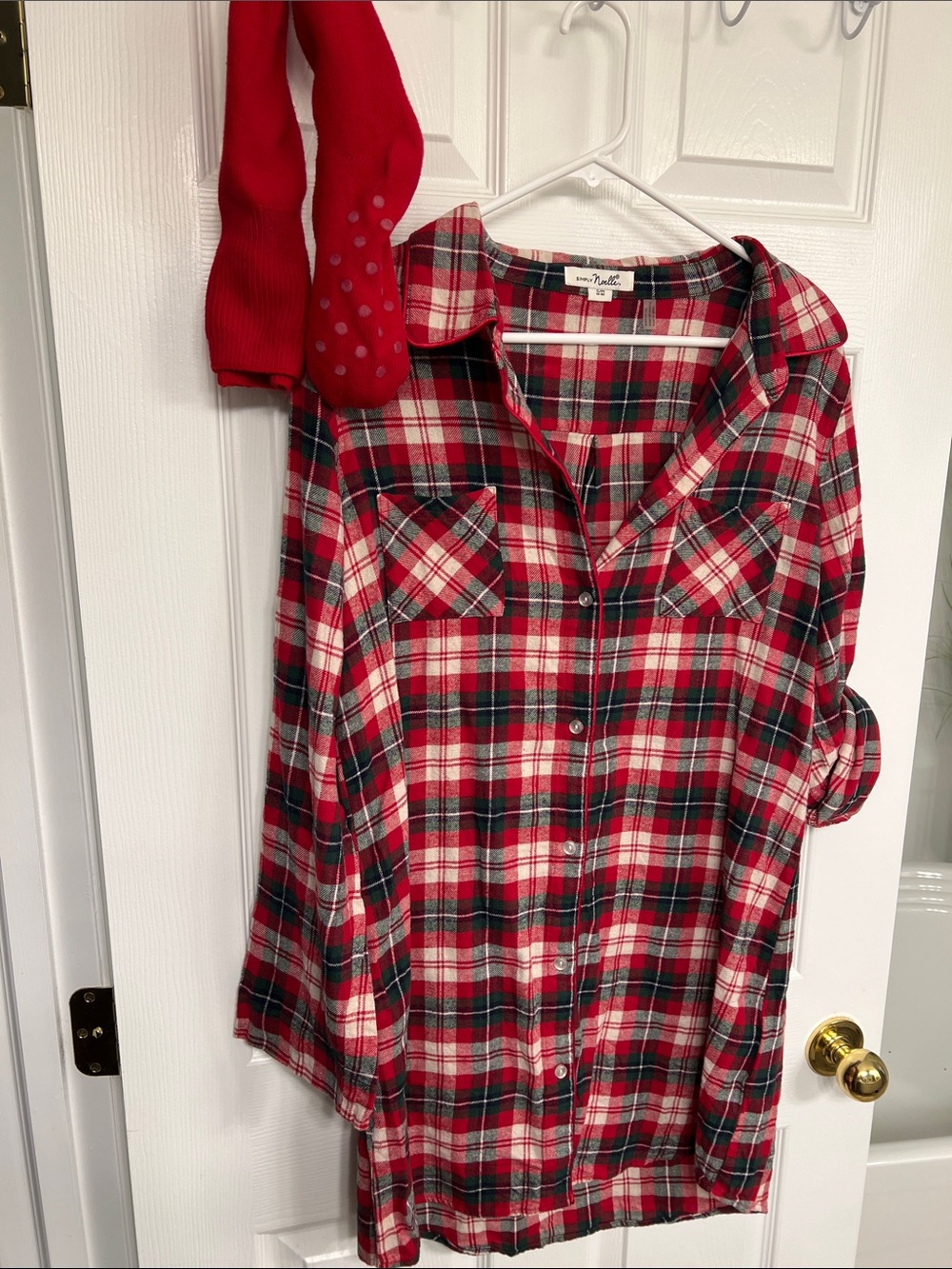 Simply Noelle Red Green Plaid Button-Up Nightshirt
